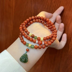 New Chinese Original Natural South Red Agate Multi-Circle Bracelet Female Hetian Jade Bracelet Jasper Little Buddha Pendant Necklace