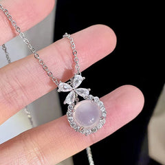 Bow White Chalcedony Necklace Zircon Clavicle Chain Flower Advanced Niche Necklace Female Tanabata Valentine&#039;s Day Gift