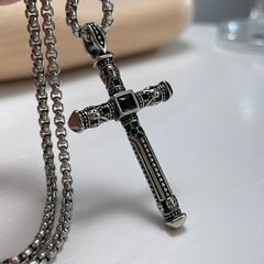 OPK Jewelry Wholesale Cross-border Retro Cross Titanium Steel Pendant European And American Personality Stainless Steel Punk Style Necklace Men