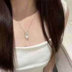 Bow White Chalcedony Necklace Zircon Clavicle Chain Flower Advanced Niche Necklace Female Tanabata Valentine&#039;s Day Gift