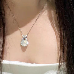 Bow White Chalcedony Necklace Zircon Clavicle Chain Flower Advanced Niche Necklace Female Tanabata Valentine&#039;s Day Gift