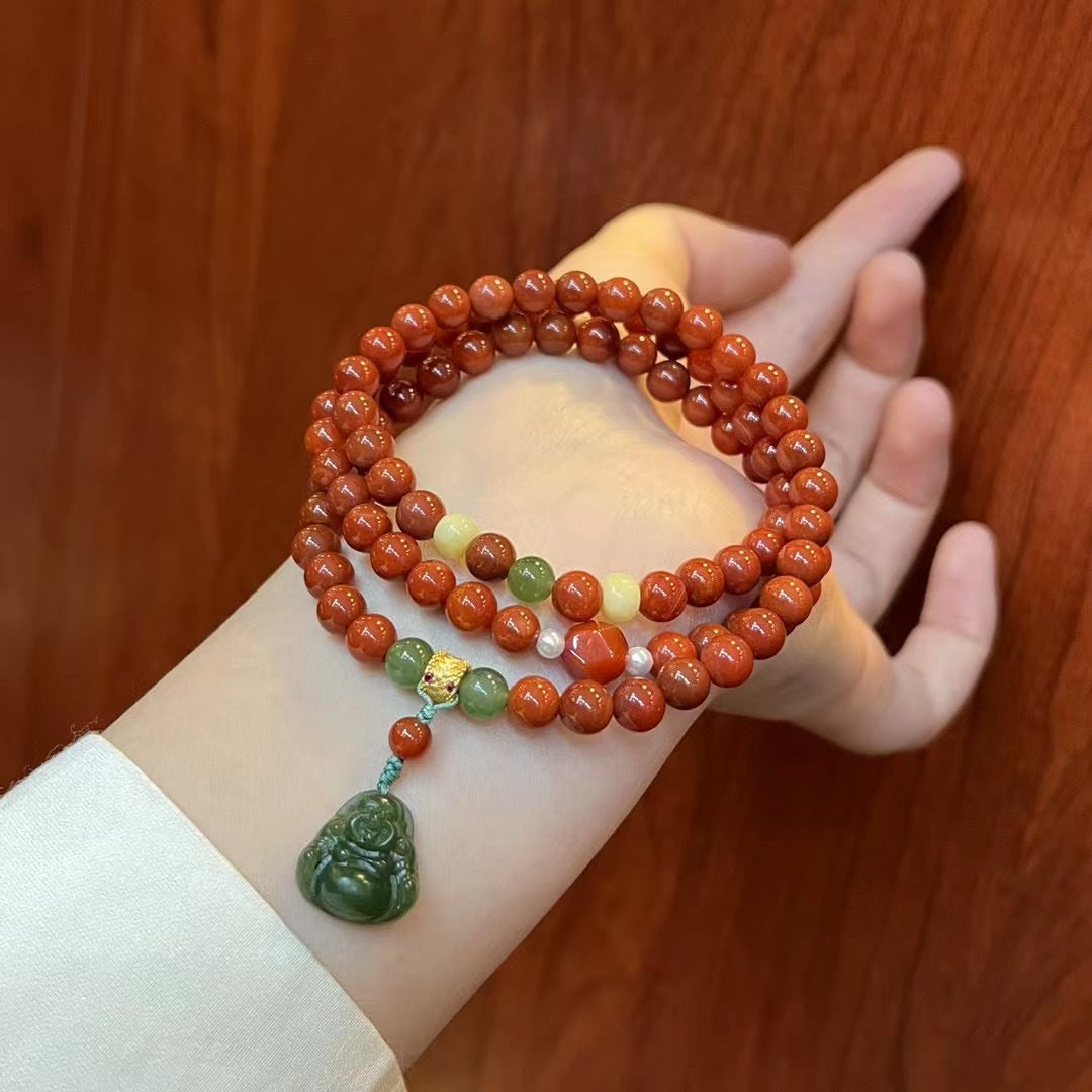 New Chinese Original Natural South Red Agate Multi-Circle Bracelet Female Hetian Jade Bracelet Jasper Little Buddha Pendant Necklace