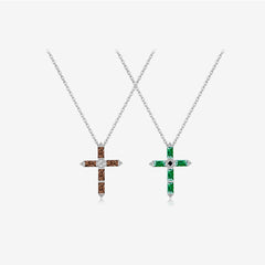 S925 Sterling Silver Multicolor Rectangular Zircon Cross Hanging Necklace