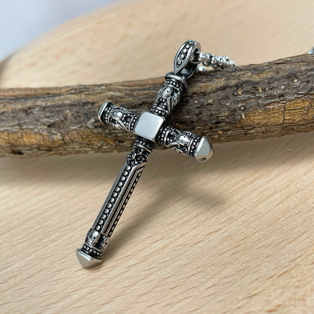 OPK Jewelry Wholesale Cross-border Retro Cross Titanium Steel Pendant European And American Personality Stainless Steel Punk Style Necklace Men