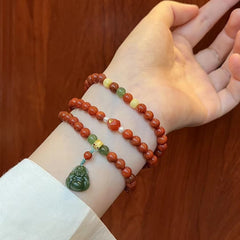 New Chinese Original Natural South Red Agate Multi-Circle Bracelet Female Hetian Jade Bracelet Jasper Little Buddha Pendant Necklace